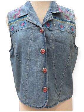 Vintage Christina Hope Denim Vest Sz 12 Embroidered Western Made in USA